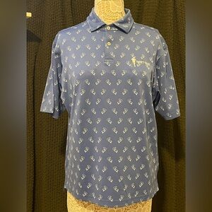 Fairway & Green Mens Polo Sz Small Blue Bear All Over Print Palmer Legends Club